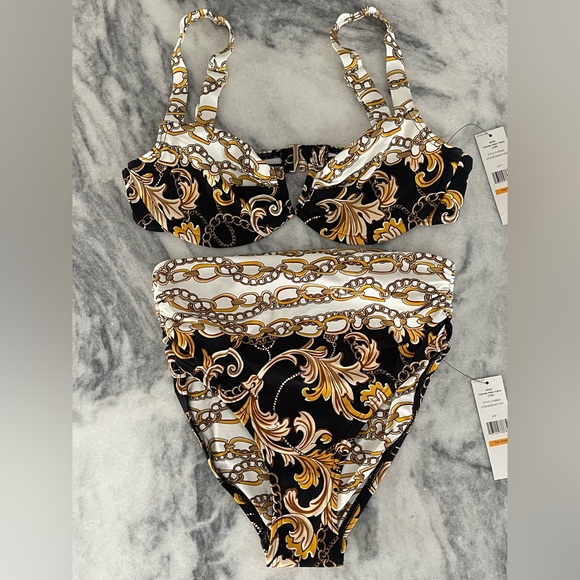 Carmen Marc Valvo Swim Sense Filigree Status High Waist Bikini size S, NWT. - Picture 4 of 12